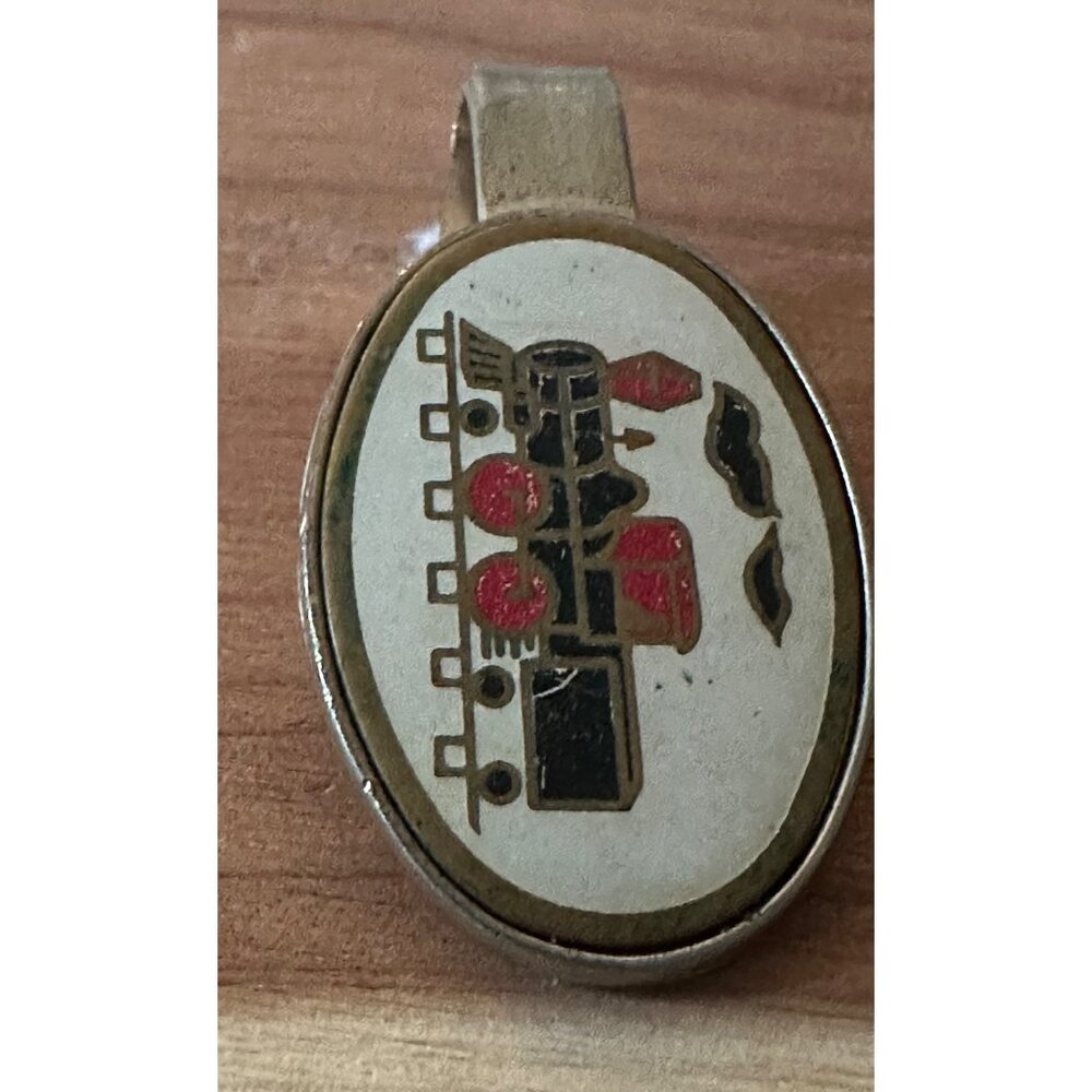 Brass Train Tie Clip Oval Design locomotive‎ red / white